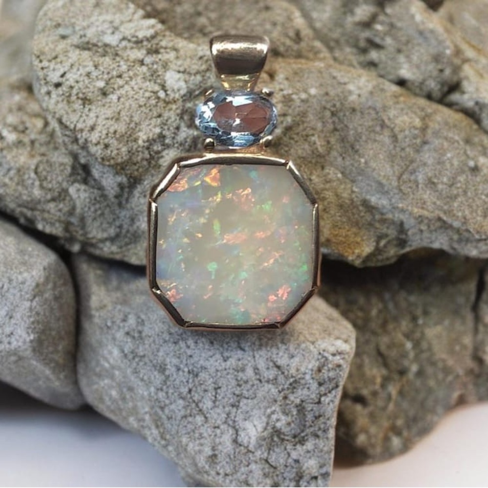 “The Cinderella “ Handmade aquamarine and opal pendant | Victorian inspired |
